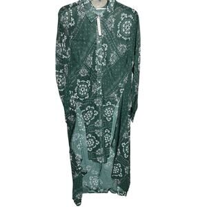 Soncy dress green bandana long sleeve button up plus size 14-16 NWT